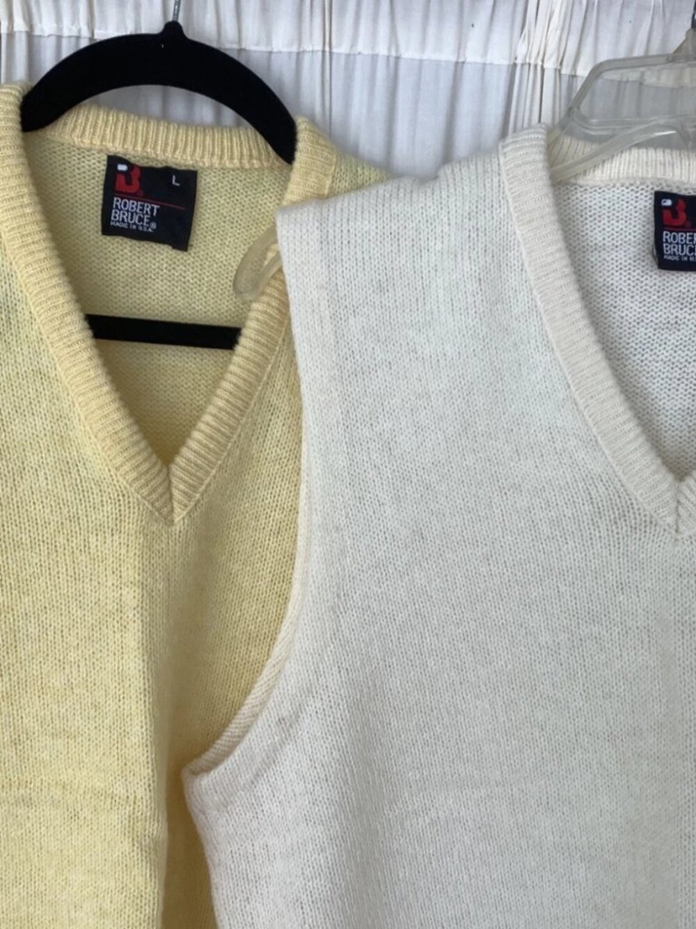 Robert Bruce Sweater Vest Men's L Yellow & Ivory Vintage Wool Blend USA -TWO